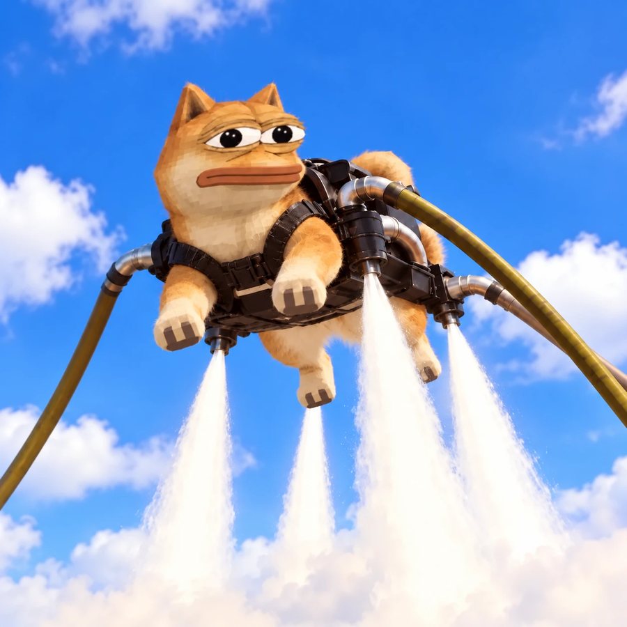 Dope flying above the clouds on a water jetpack, seen from below